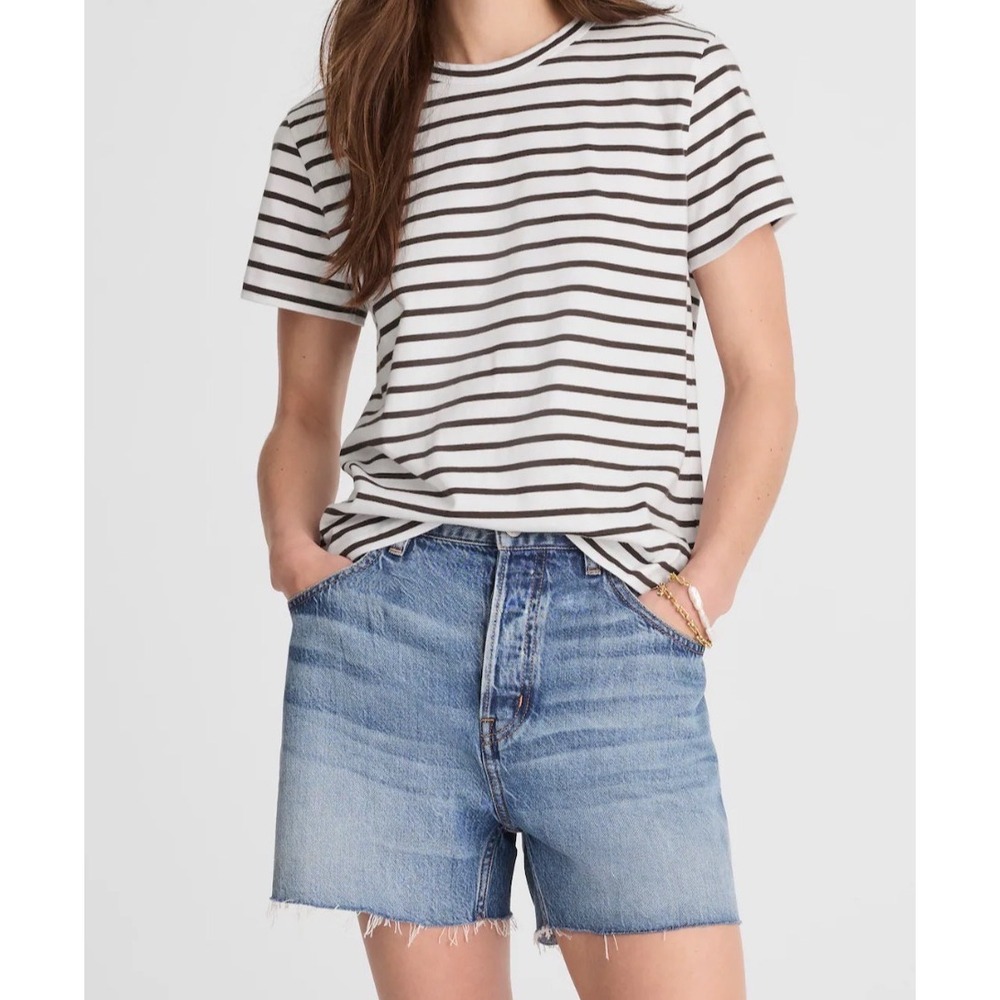 Madewell Striped Crewneck Short Sleeve Cotton T-Shirt Brown White XXS NWT NT716